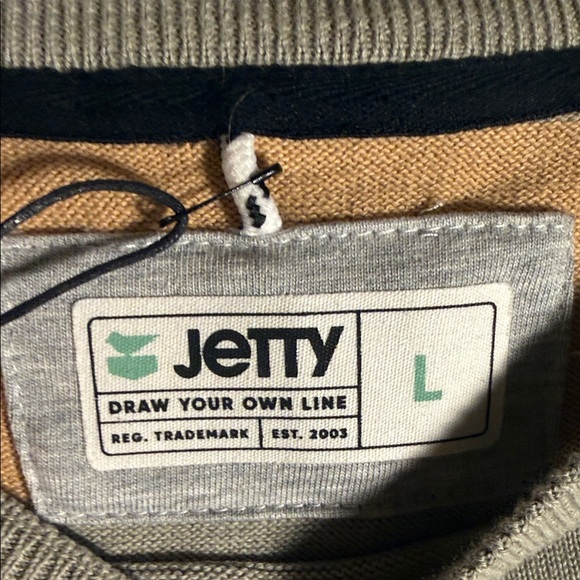 Jetty Men's Crewneck Striped Sweater - Orange and Gray - Picture 2 of 7